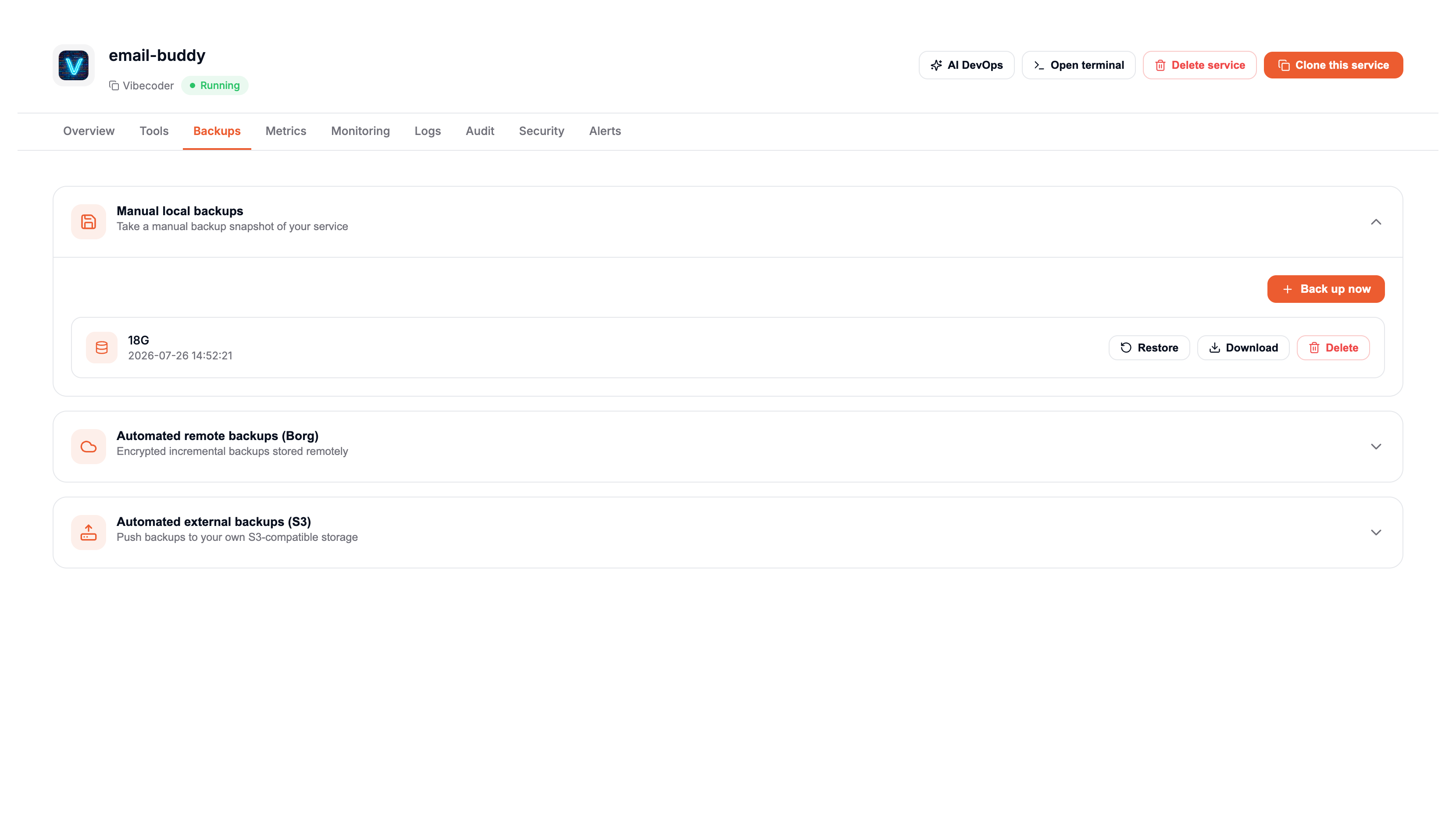 Manual local backups
