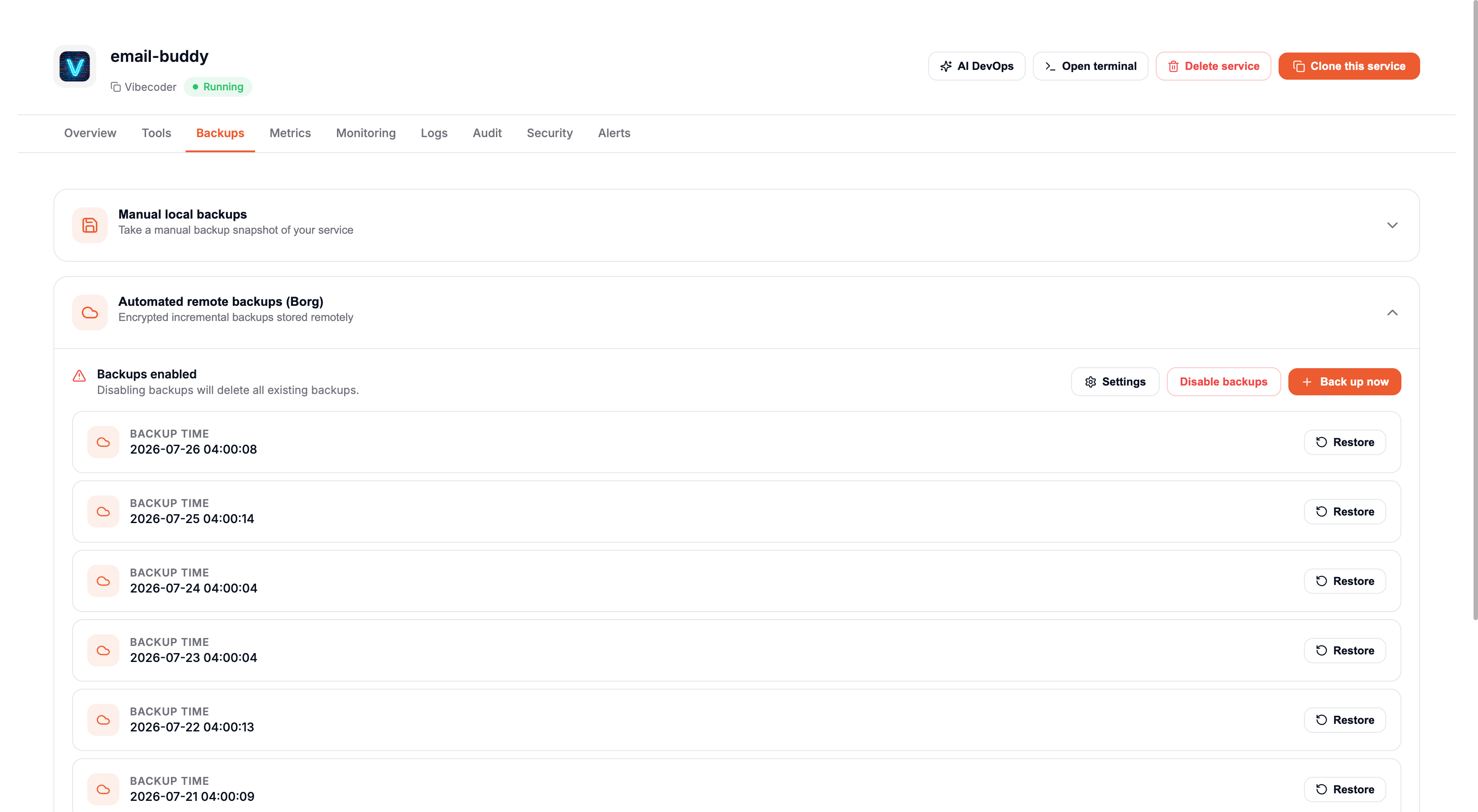 Automated remote backups (Borg)