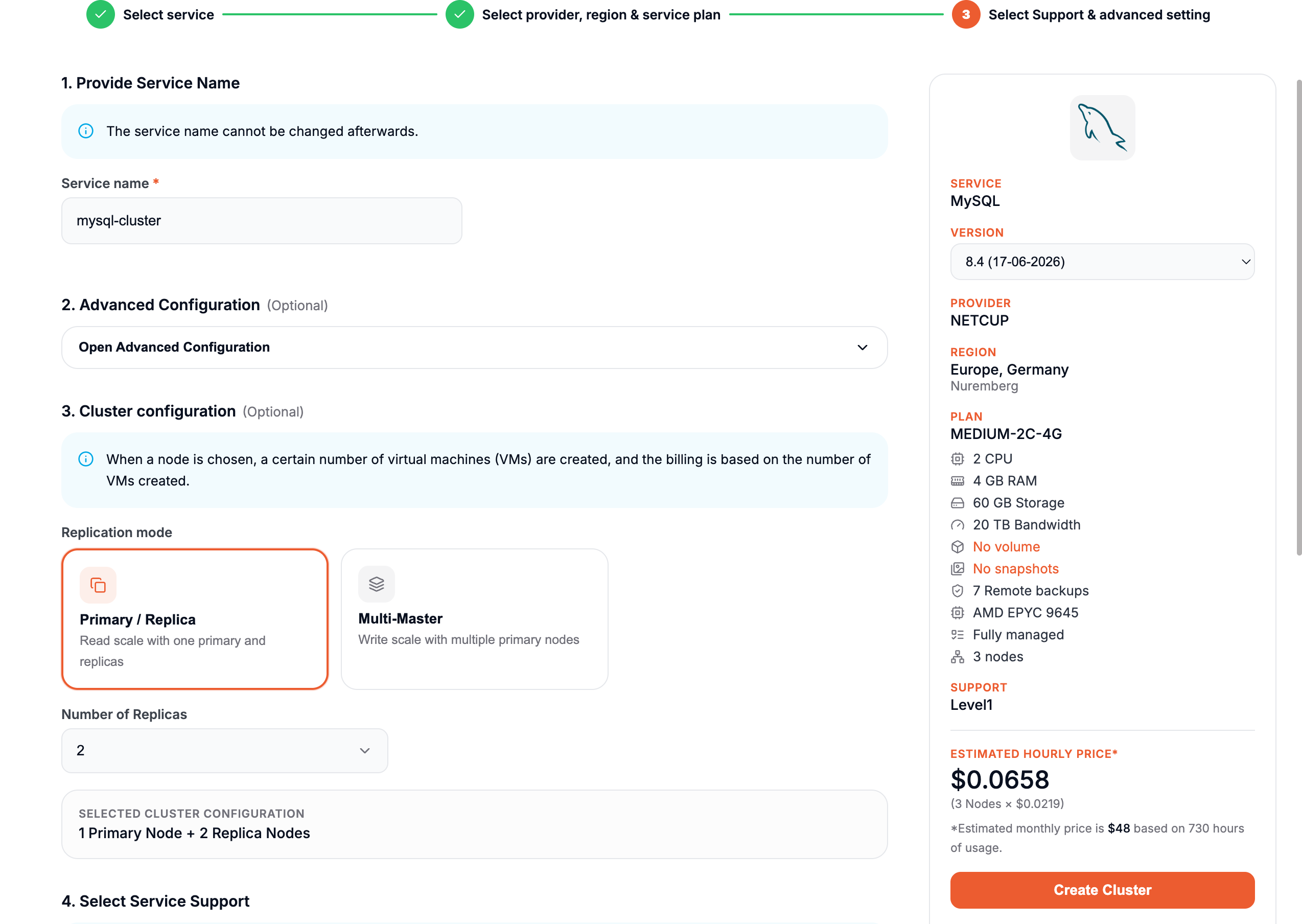 Service name and cluster configuration