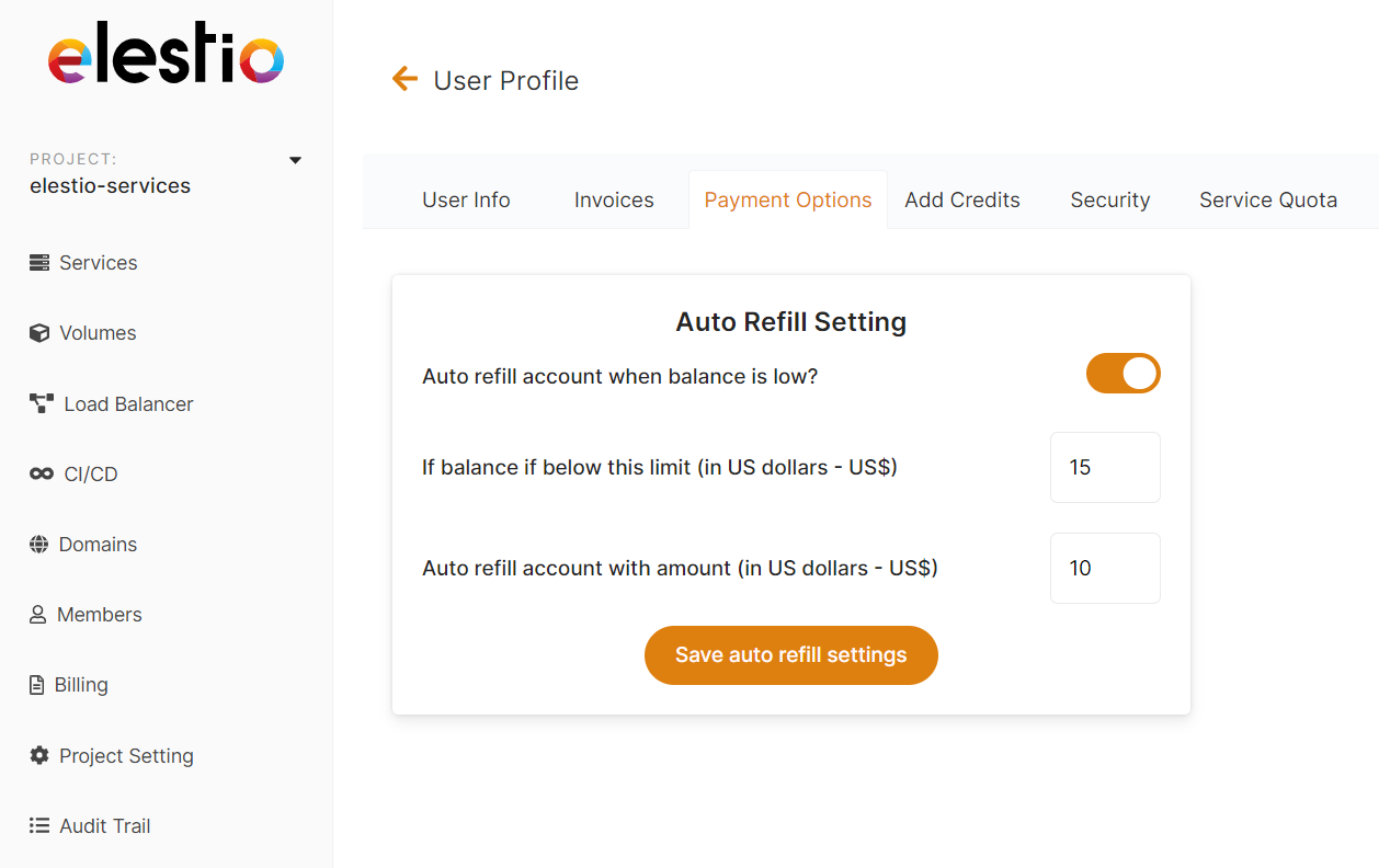 Auto-refill Settings