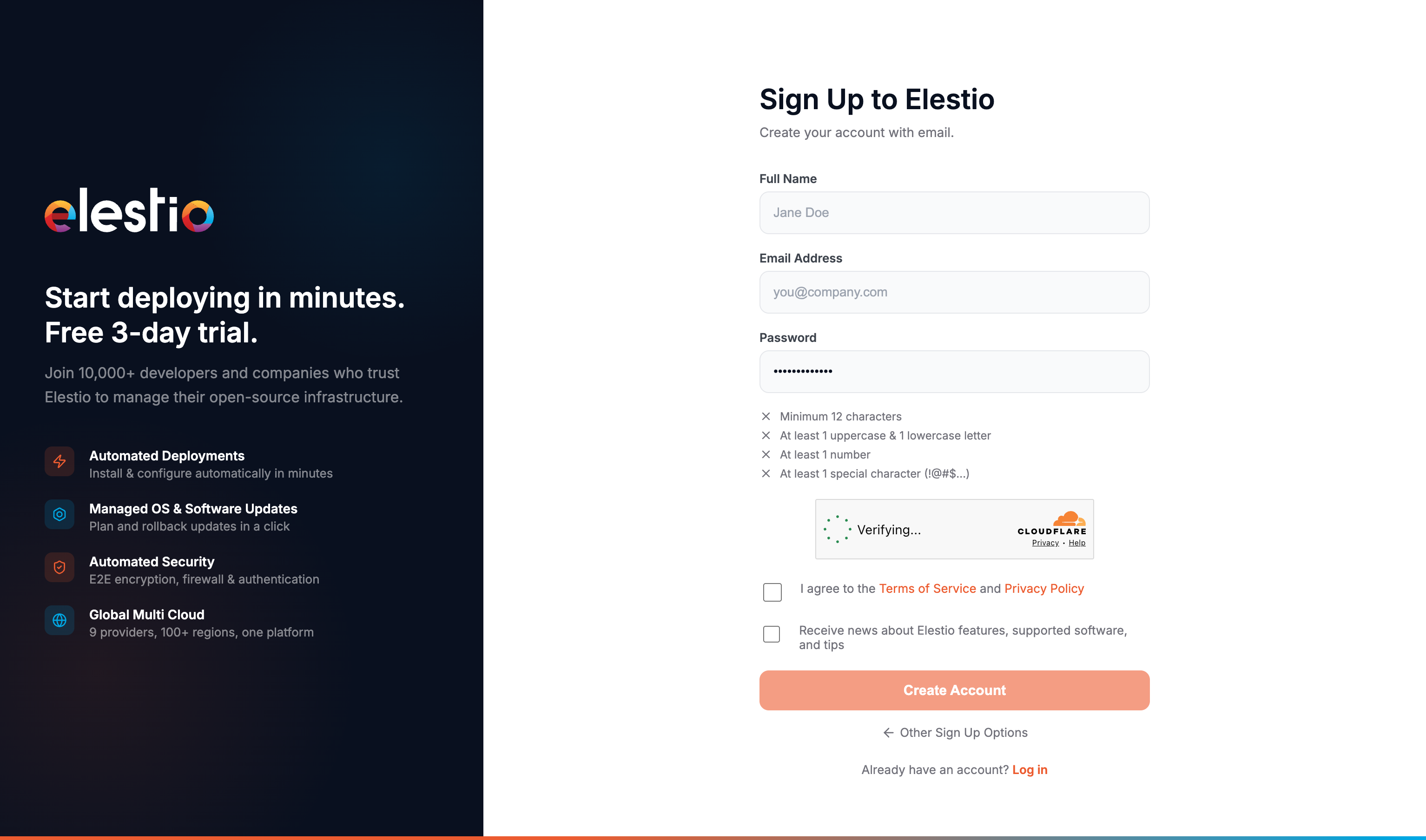 Elestio email signup form