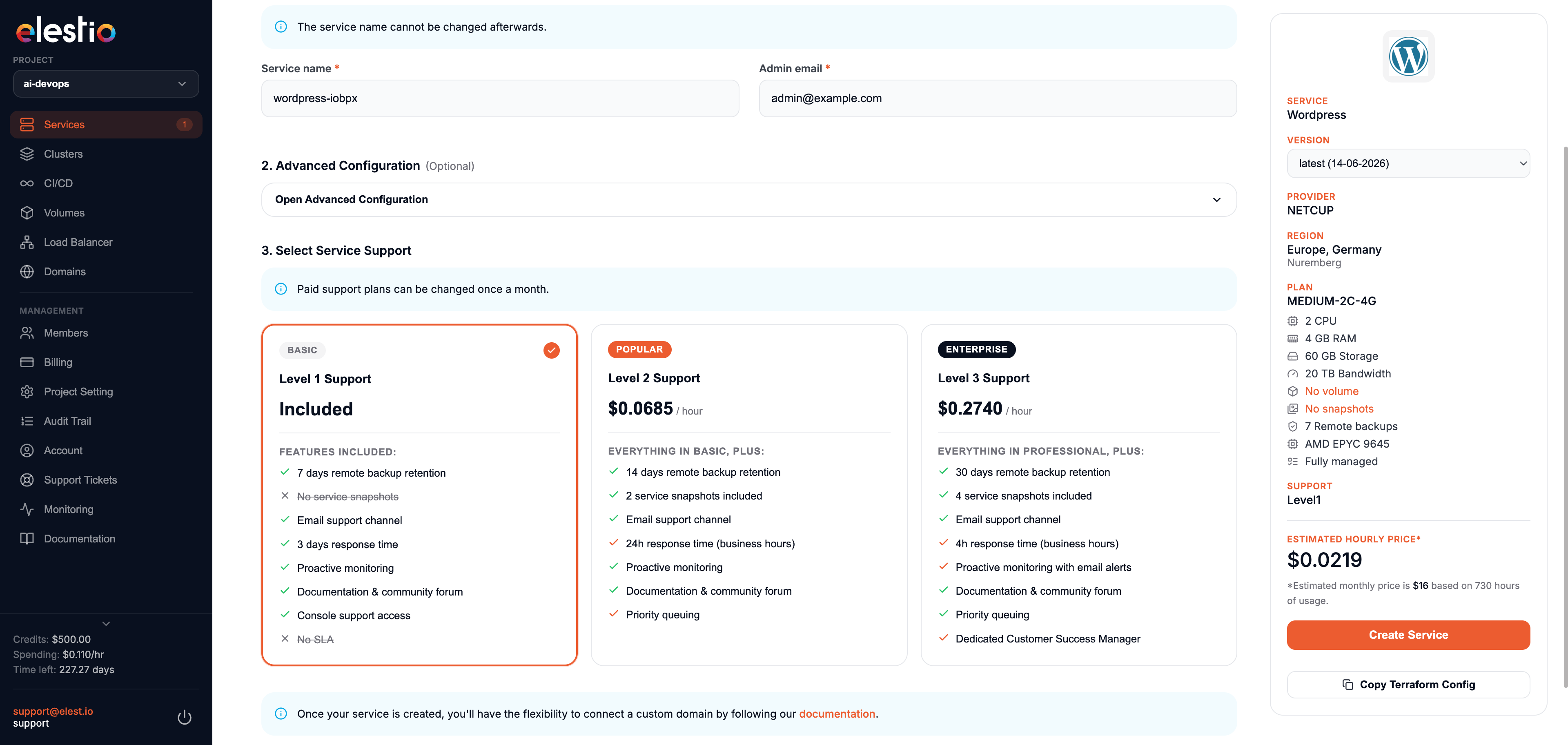 Support plan and maintenance window