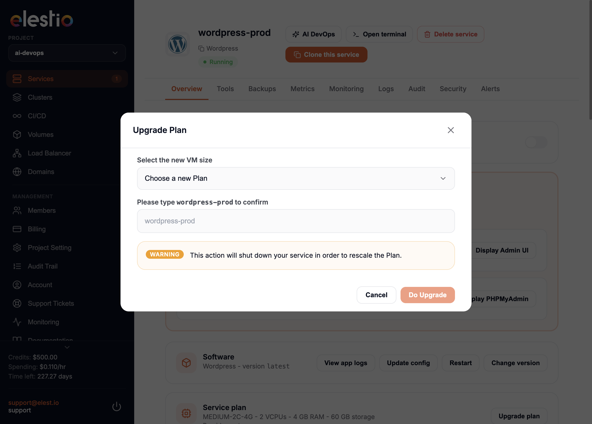 Selecting a new service size