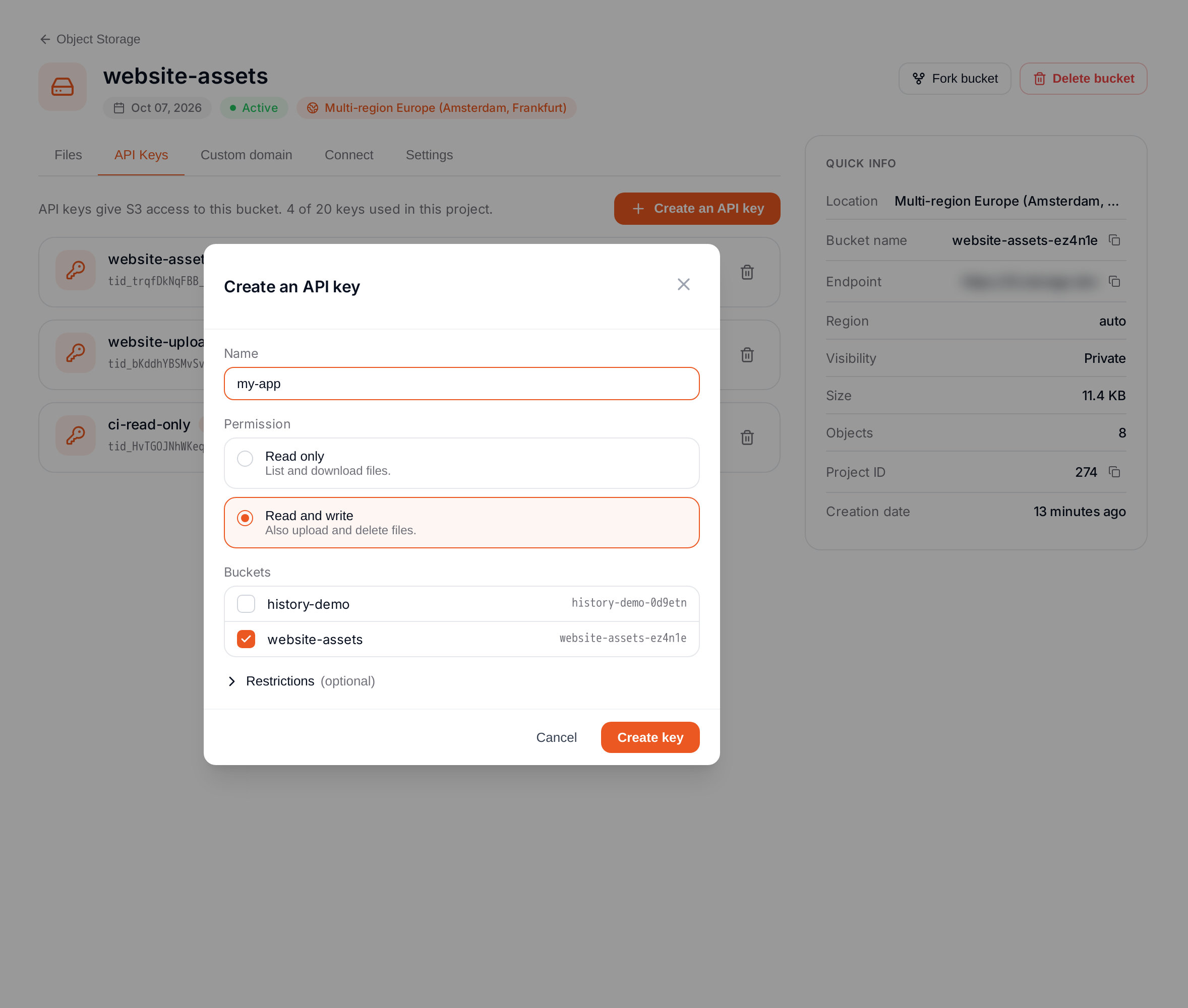 Creating an API key