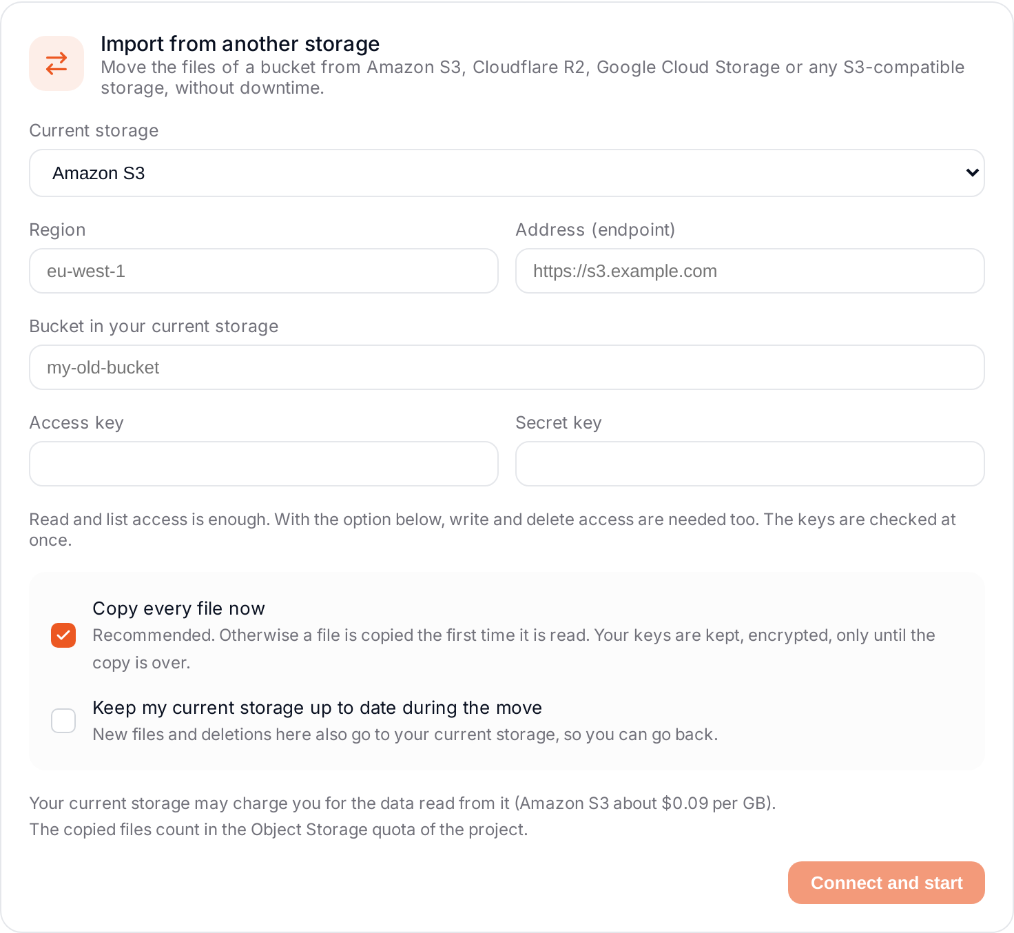 Importing from another storage