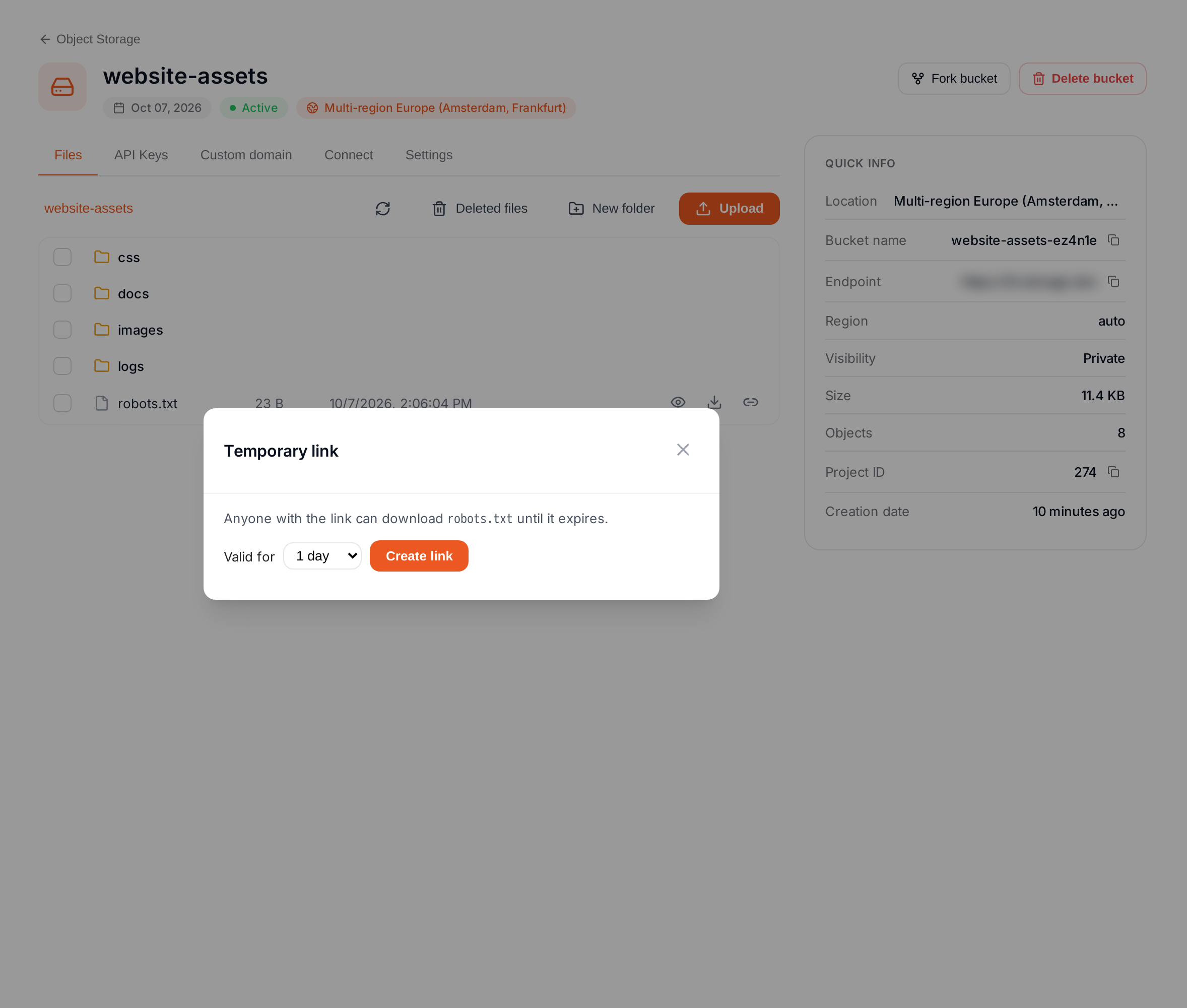 Creating a temporary link