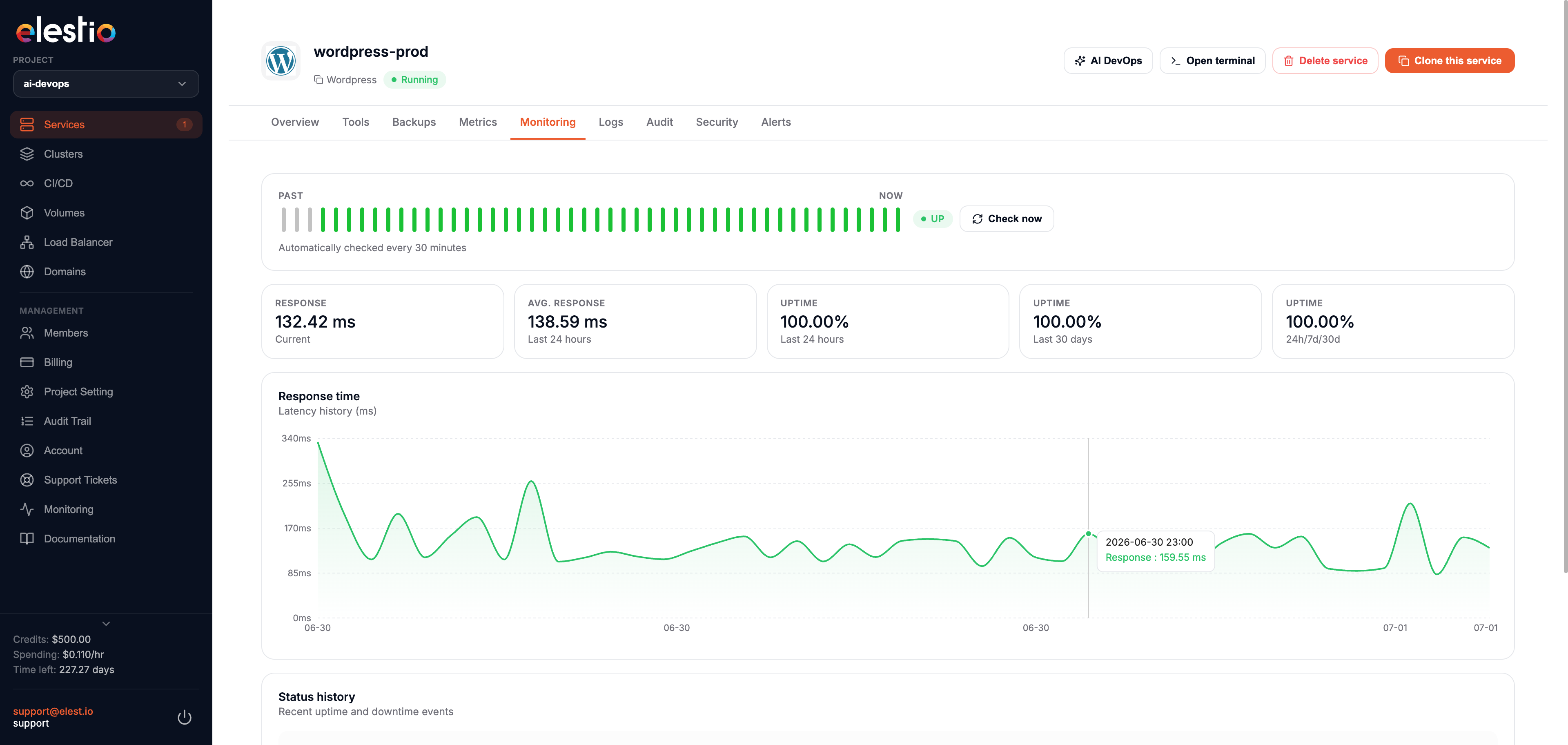 Real-time service metrics