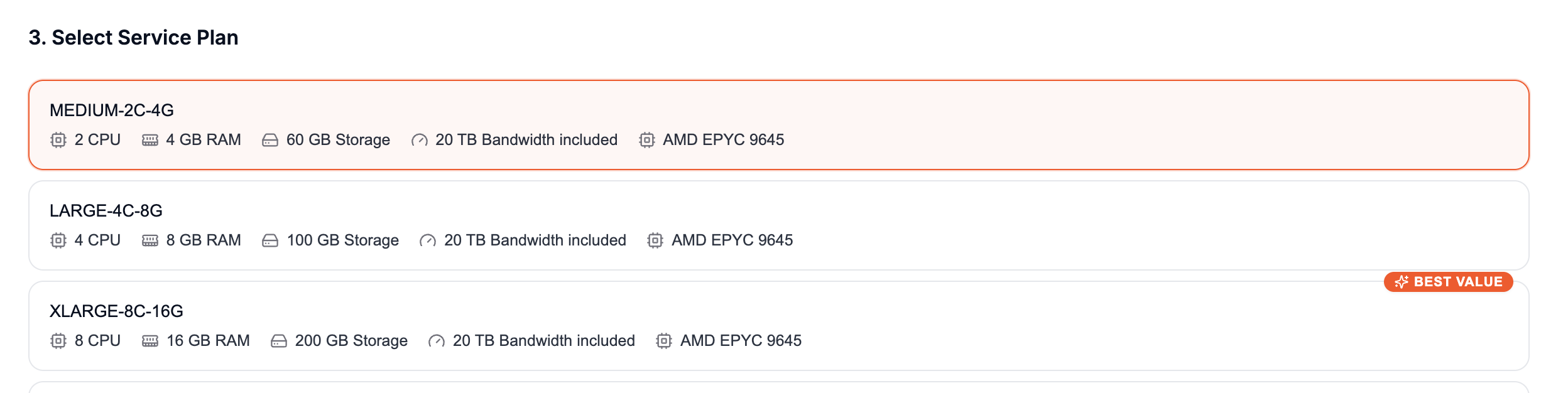 Instance resources selection