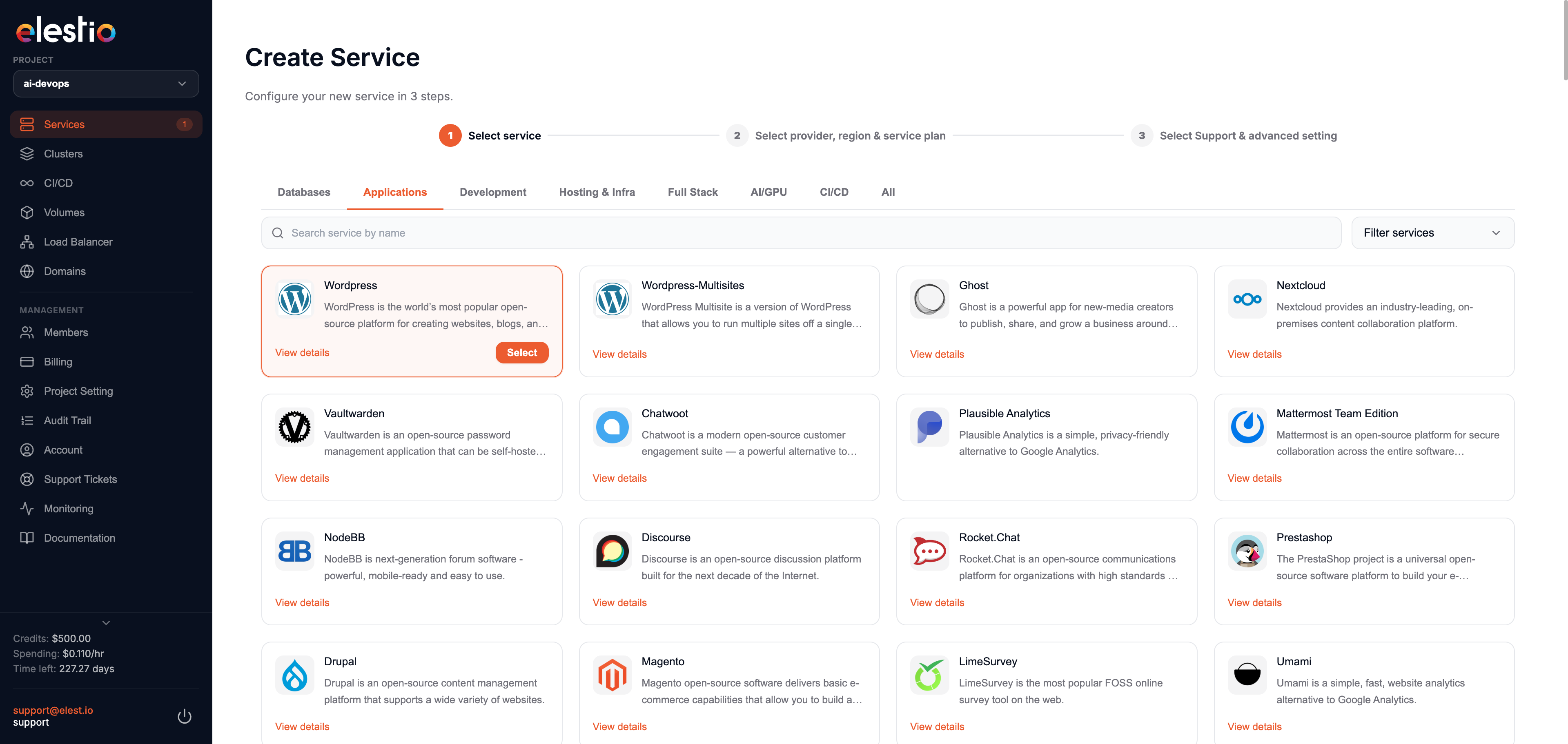 Elestio open-source software list