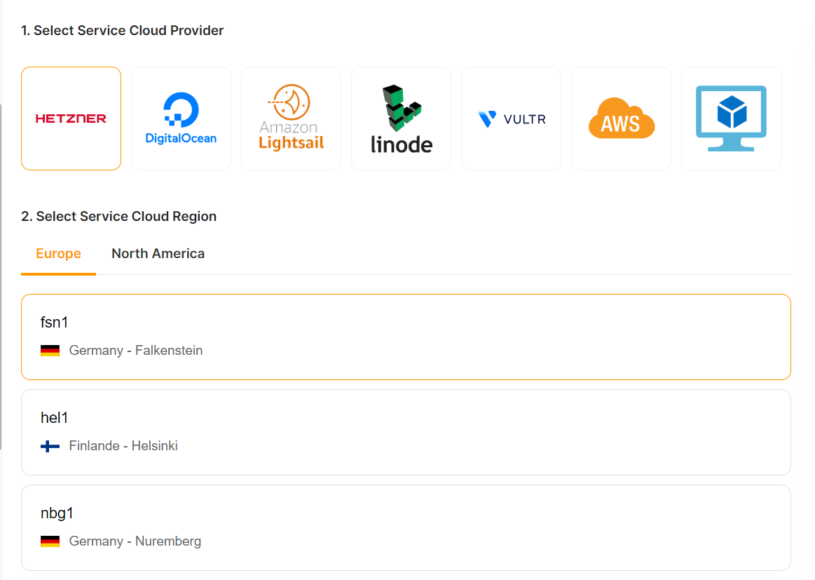 Cloud provider and region selection